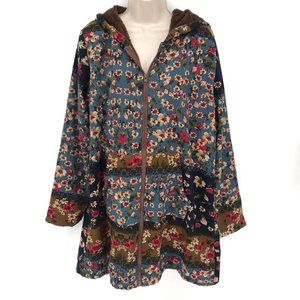 Cellabie Fleece Lined Floral Print Long Jacket 3X